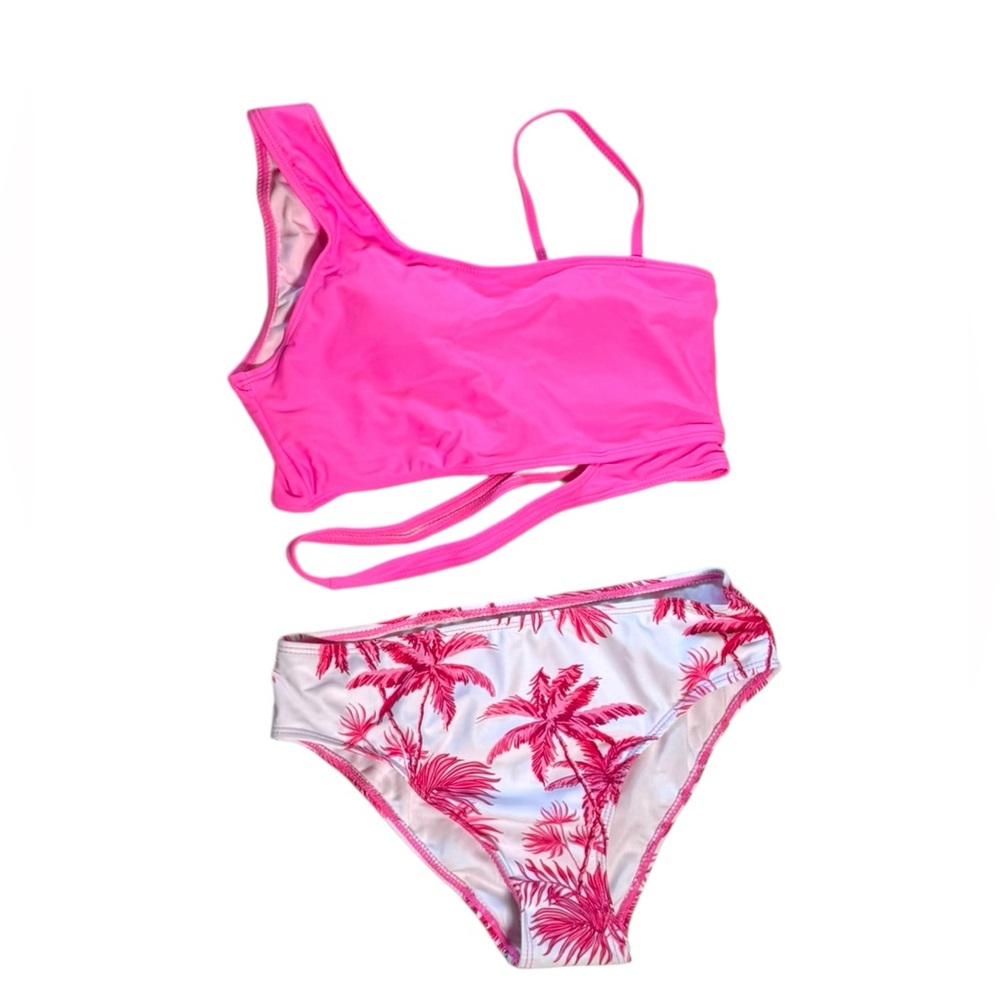 Youth Bikini pink Palm Tree‎ 2 piece cut out top 15/16 Y barbiecore
